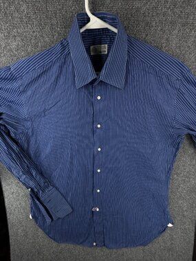 Luigi Borrelli For Neiman Marcus Italian Blue Dress Shirt Striped 16.5 Large